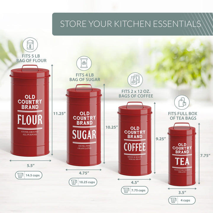 Canister Sets for Kitchen Counter, Farmhouse Canisters Sets for the Kitchen Countertop, Metal Canister with Lid, Coffee Tea Sugar Flour Container Set for Counter (Black)