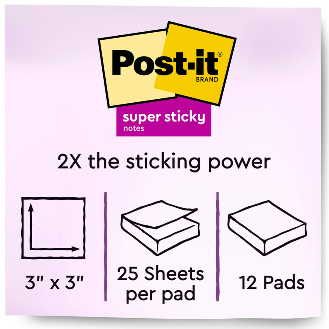 Post-it Super Sticky Full Stick Notes, 3x3 in, 12 Pads, 2x the Sticking Power, Electric Yellow, Recyclable (F330-12SSY)