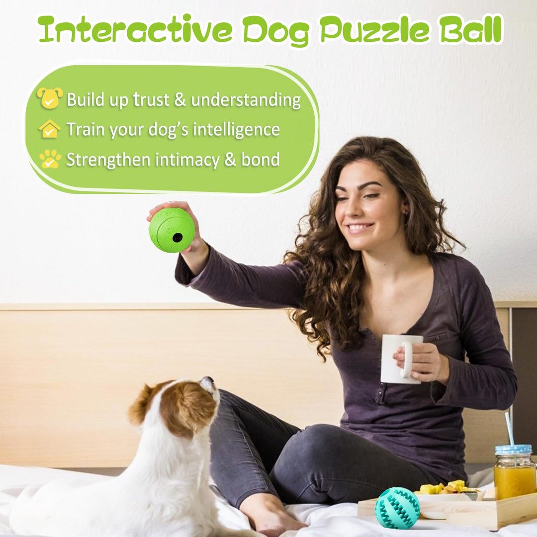 Dog Puzzle Toy 2 Pack, Interactive Dog Toys for Treat Dispensing, Durable Puppy Toys for Teething, Dog Treat Ball for Teeth/Slow Feeder/IQ Training/Playing, Blue-2.75‘’, Green-3.14‘’
