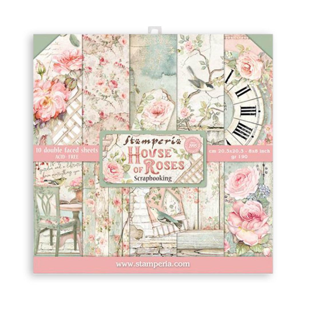 STAMPERIA INTERNATIONAL, KFT Scrapbooks Paper Pad 8X8 10PK HOUSE ROSE, 20.3 x 20.3 (8&#39;&#39; x 8&#39;&#39;), Multicoloured
