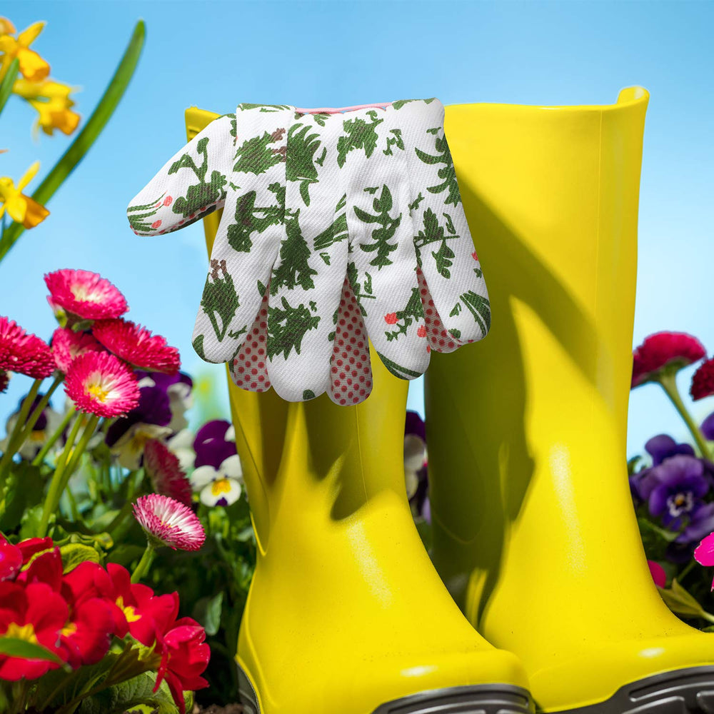 Garden Gloves for Women,3 Pairs Breathable Anti-slip Floral Printed Gardening Work Gloves with PVC Dots for Planting and Work(Green Pink Navy Blue)