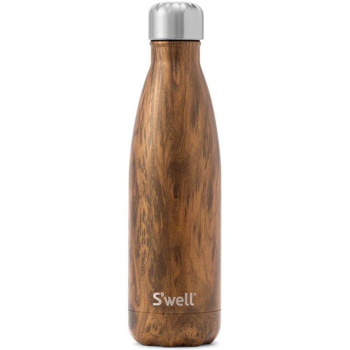 S&#39;well Stainless Steel Water Bottle, 17oz, Teakwood, Triple Layered Vacuum Insulated Containers Keeps Drinks Cold for 36 Hours and Hot for 18, BPA Free, Perfect for On the Go