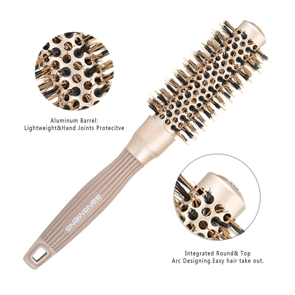 Round Barrel Anti-Static Hair Brush with Boar Bristles, Nano Thermal Ceramic Ionic Tech | For Extra Shine | Protect Hair, Enhance Texture, For Curling, Styling & Drying (1 inch)