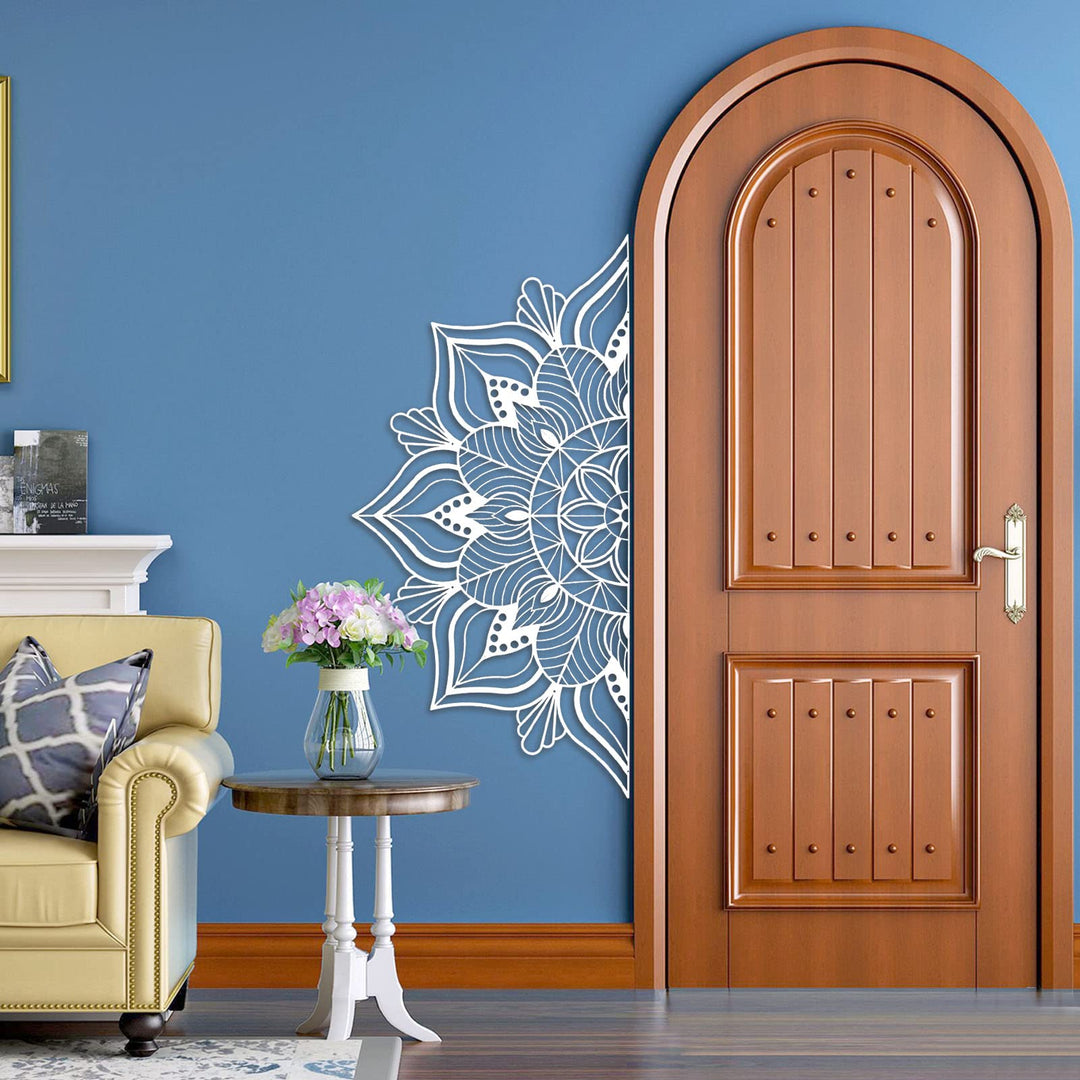 Large Metal Mandala Wall Decor, Unique Lotus Flower Wall Art for Home Room Bedroom Office Indoor Outdoor Decoration (White)