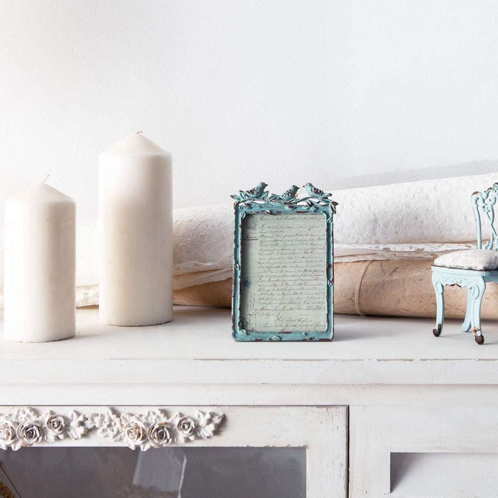 Vintage 3.5x5 in Picture Frame Distressed Birds Farmhouse Tabletop Photo Frame for Wooden Home Decor, Vertical Display Retro, Green