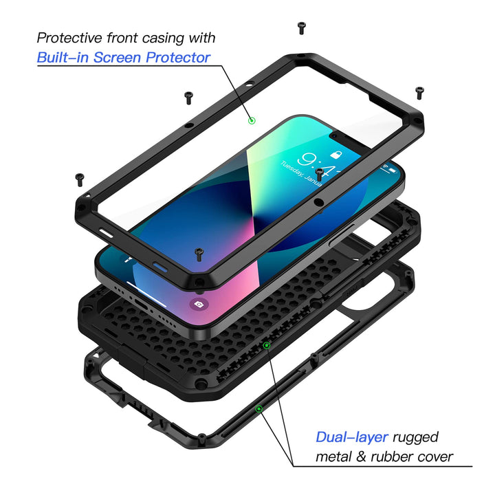Lanhiem for iPhone 13 Metal Case, Heavy Duty Shockproof