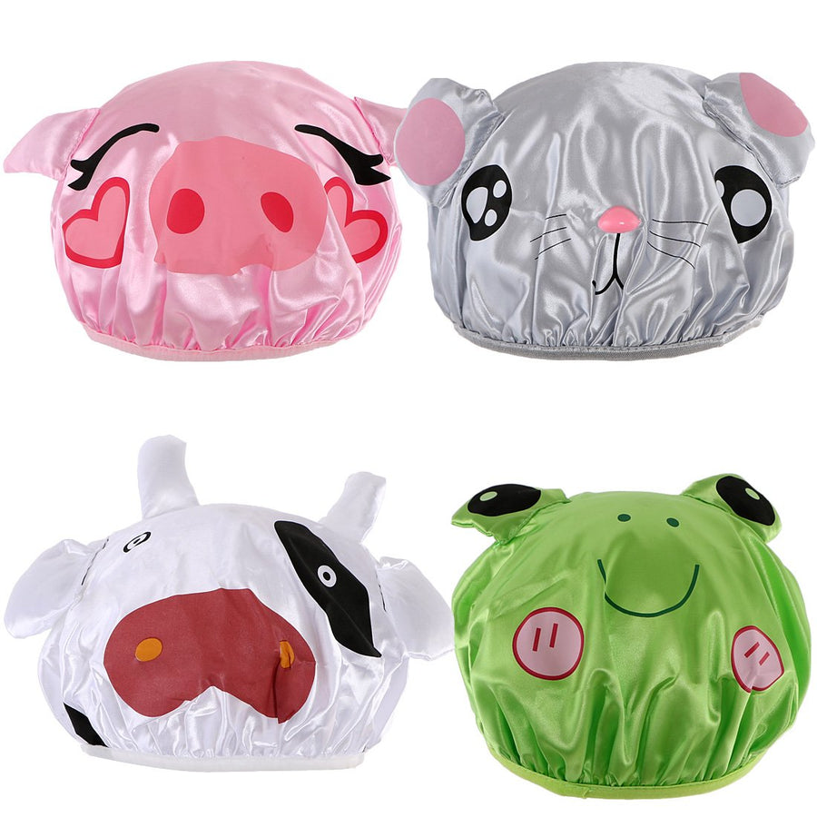 4pc Waterproof Reusable Bath Hat Kids Fun Cartoon Animal Shower Caps Set