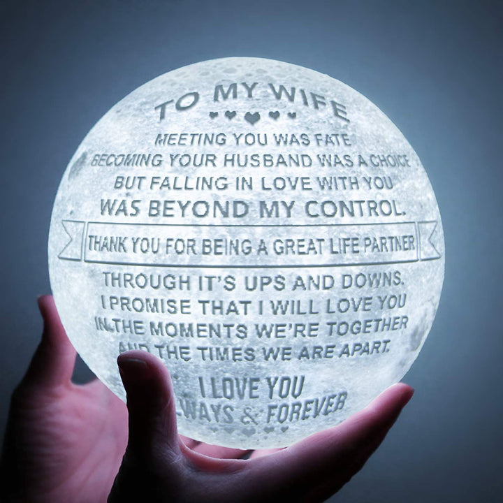 K KENON Engraved 3D Moon Lamp Anniversary Valentine‘s Gift for Wife, to My Wife Gifts from Husband, Personalized 5.9 Inch 3D Printing Moon Light Gift for Wife Birthday Mother's Day Gift