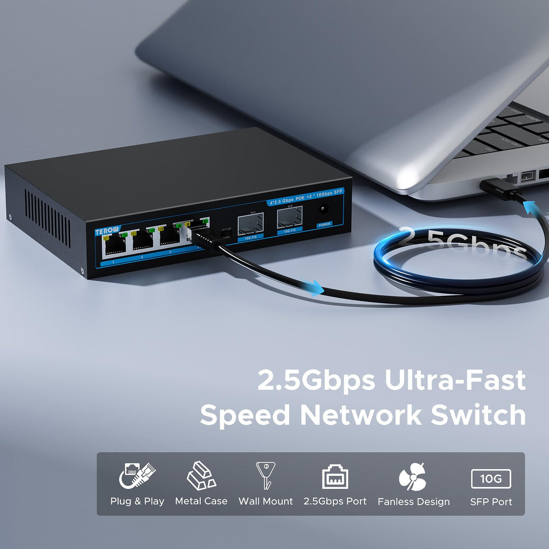 PoE Switch, 10 Port Gigabit Ethernet Network Switch( 8 PoE+ Port with 2 Extra Uplink Port), 802.3af/at Compliant | Plug &amp; Play | Shielded Ports | Traffic Optimization | Fanless Quiet