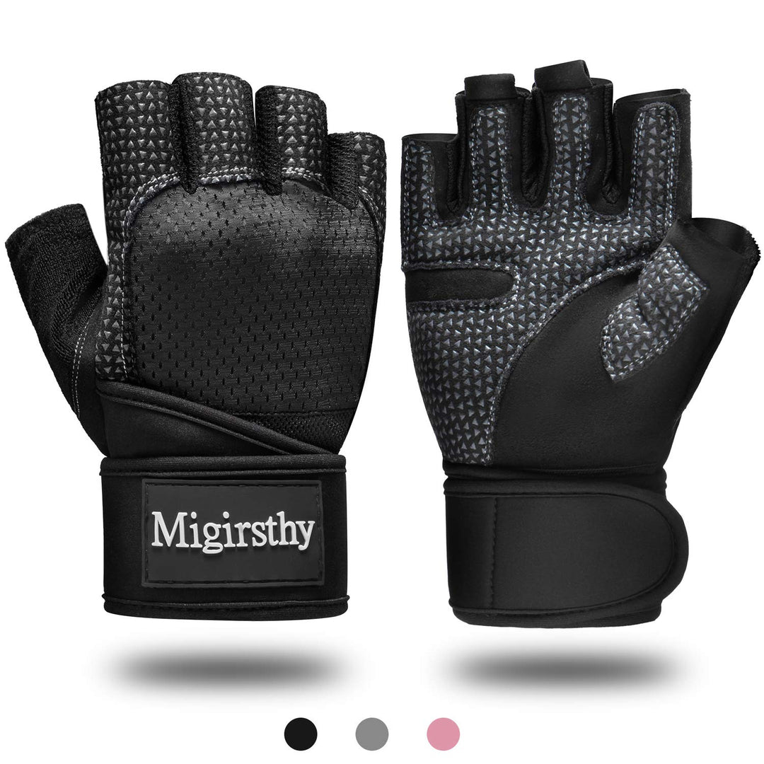 Workout Gloves with Wrist Support Men, Breathable Lightweight Durable Weight Lifting Gloves Ideal for Gym Training Exercise Fitness, Full Palm Protection &amp; Extra Grip, L