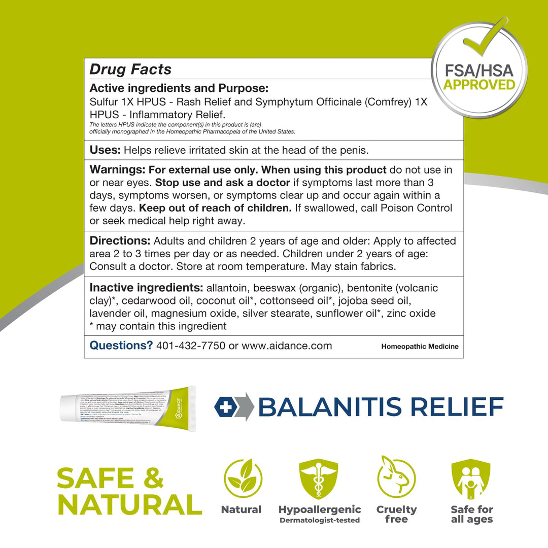 Balanitis Relief – Balanitis Treatment for Men, Natural Soothing Foreskin Ointment for Relief from Balanitis Symptoms: Irritation,Itch, and Inflammation. Dermatologist Tested (.5oz)
