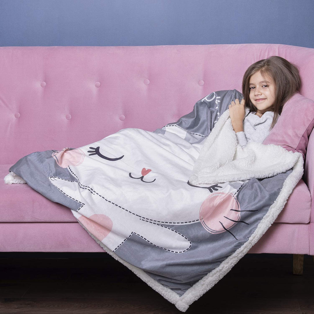 Baby Blanket for Girls and Boys - Grey Cat 30”x40” - Animal Print - Premium Minky Fleece with Sherpa Throw - Soft, Plush, Warm - Perfect for Couch, Bed, Sofa