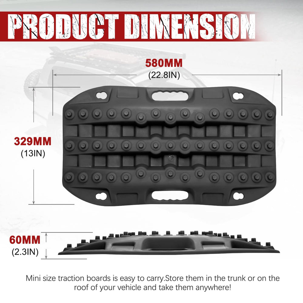 Off Road Traction Boads, 2 Pcs Short Recovery Track Traction Mats for 4WD Mud, Sand, Snow Ramps-Black Tire Traction Tool (Without Strap)