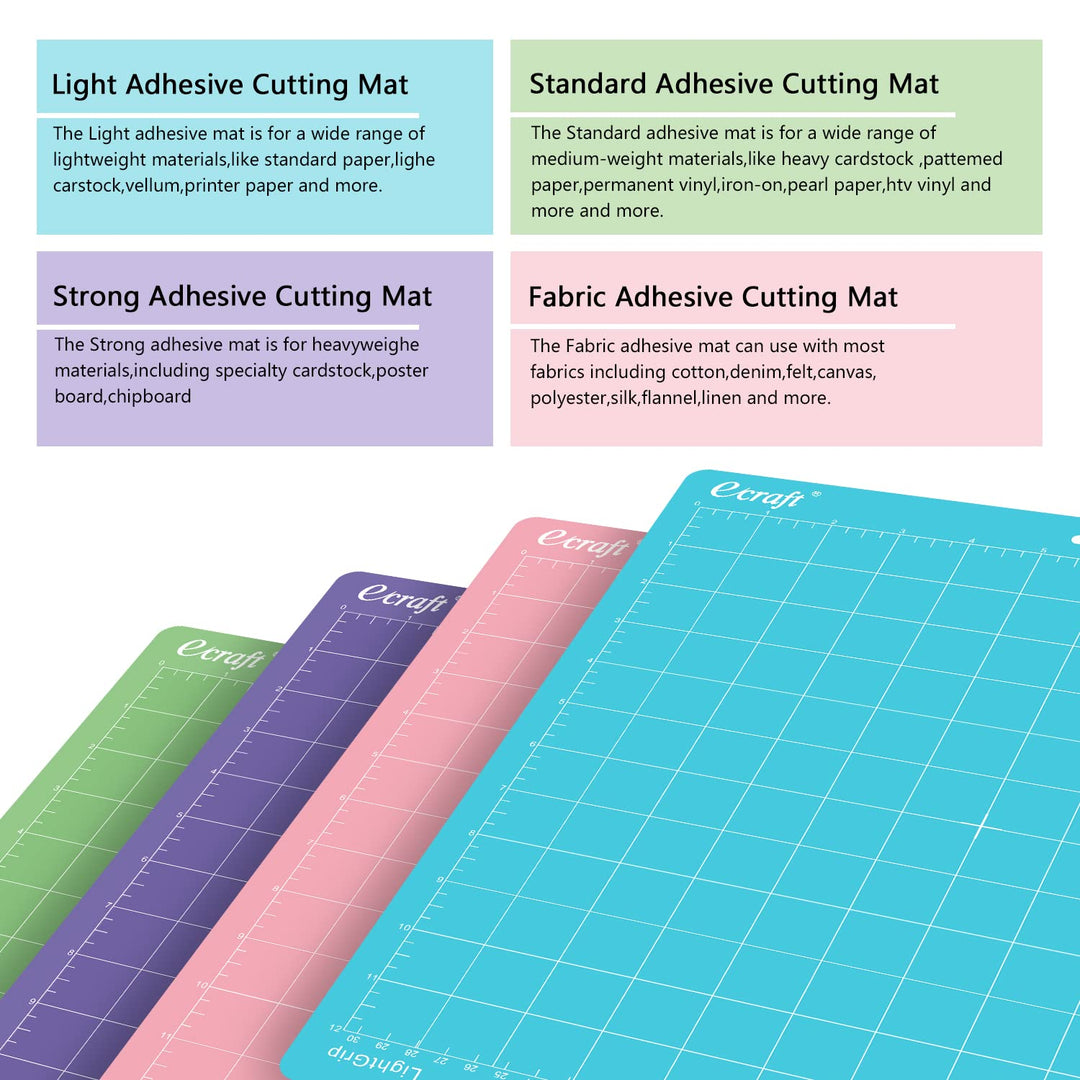 Ecraft Cutting Mat for Cricut:Variety Mats for Cricut Explore Air 2/Air/One/Maker, 12x12 Inch 5 Mats Include(Strong &amp; Standard &amp; Light &amp; Fabric) Multiple Adhesive Sticky mat for cricut