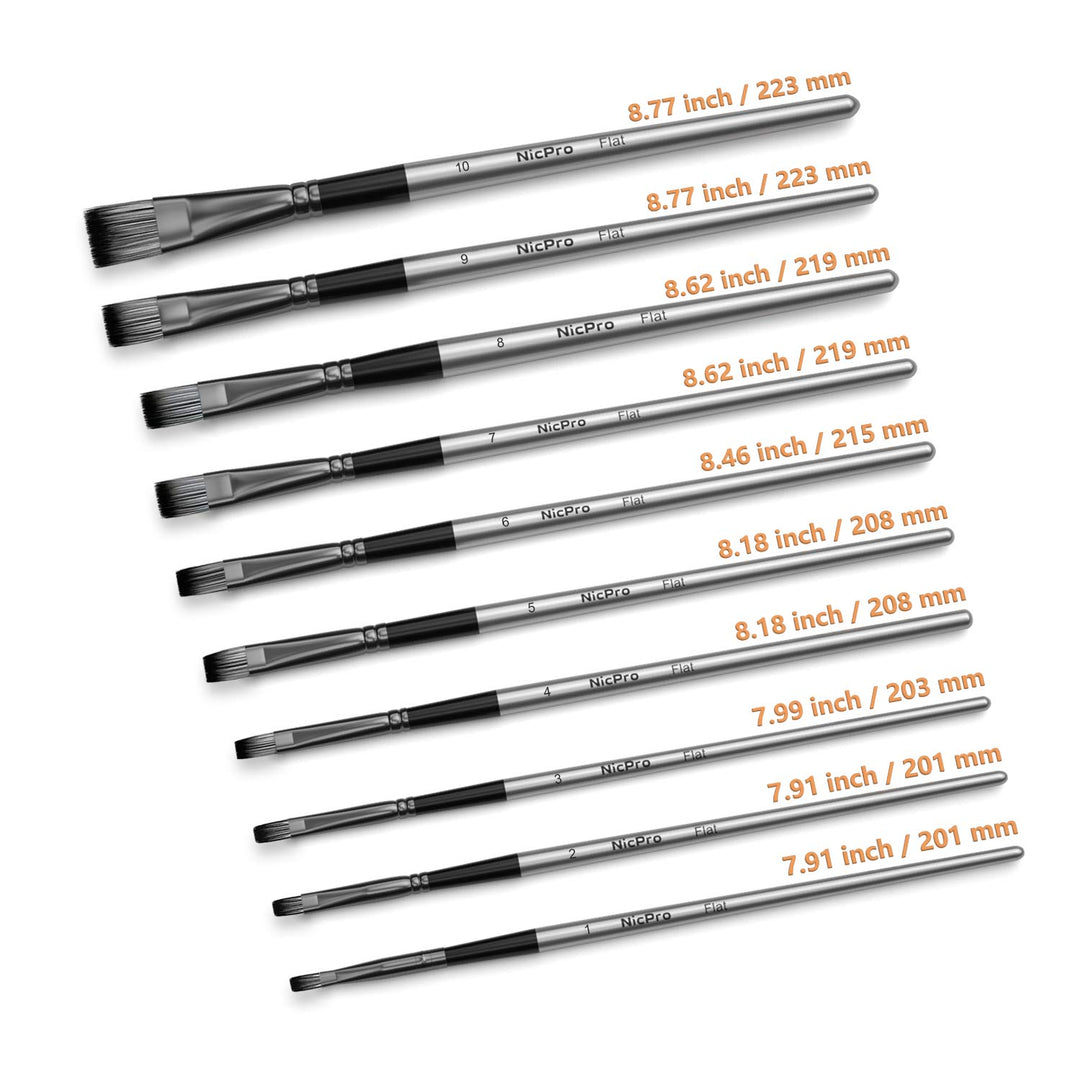 Nicpro 10 PCS Flat Paint Brush Set Art Painting Brushes