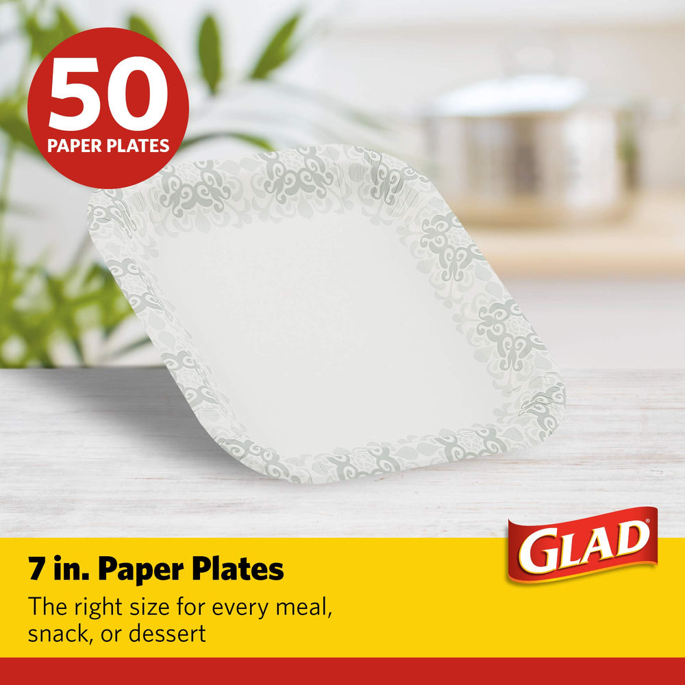 Glad Square Disposable Paper Plates with Gray Victorian