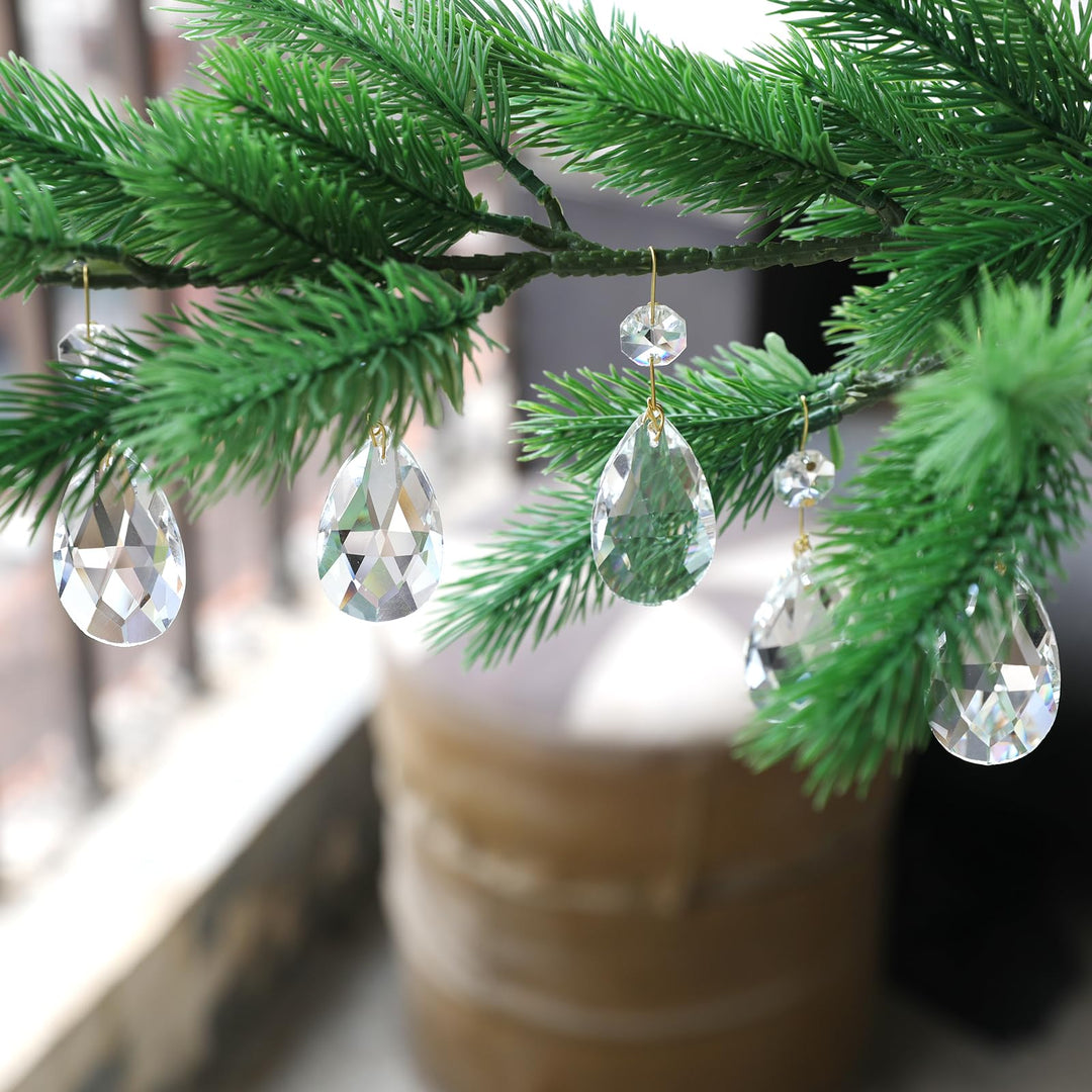 15Pcs Clear Teardrop Crystal Chandelier,Crystal Pendants for Light Lamp &amp; Window,Hanging Crystal Prism Decor(Gold Pinning,Angel Tears Series)
