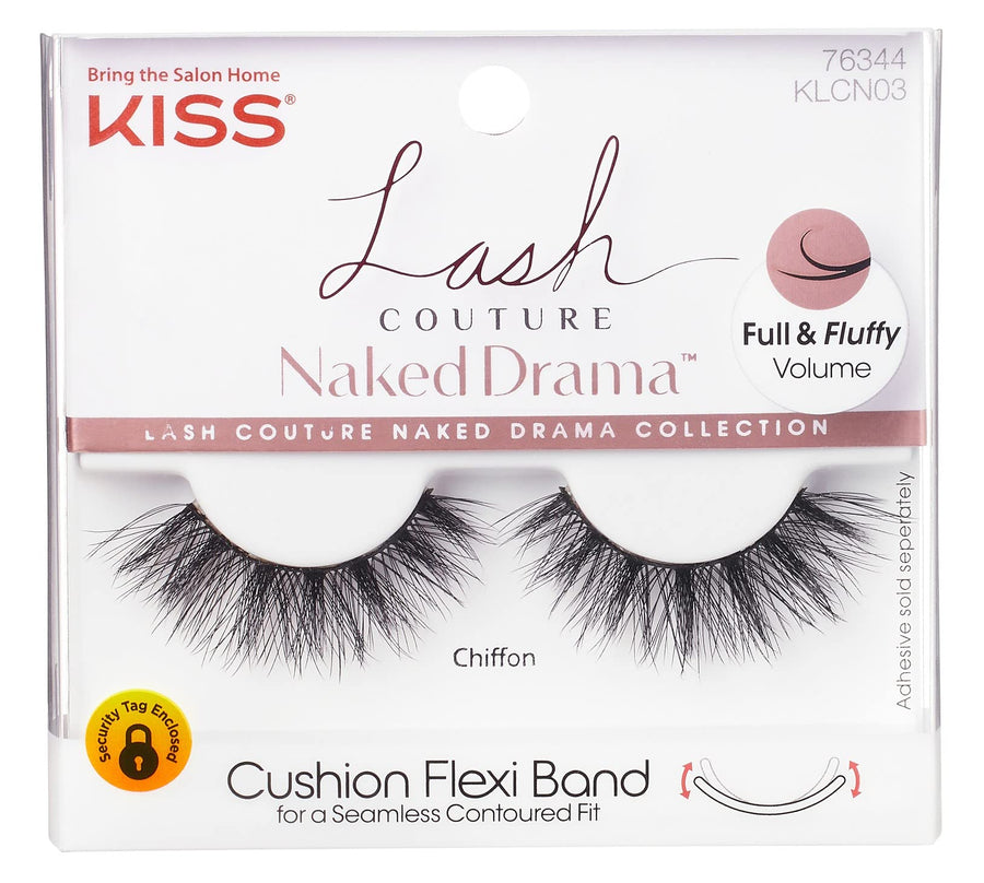 Lash Couture Naked Drama Collection, Full & Fluffy Volume 3D Faux Mink False Eyelashes, Cushion Flexi Band & Split-Tip Technology, Tapered, Reusable and contact lens friendly, Style Chiffon, 1 P
