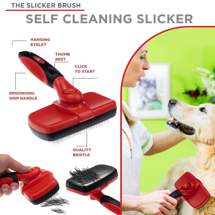 Complete Professional Pet Grooming Kit Self Cleaning Slicker Brush for Dogs &amp; Cats - Pro Grooming Brushes Effectively Reduces Shedding Fur Hair Remover Brush Gloves - Combo Gift Set