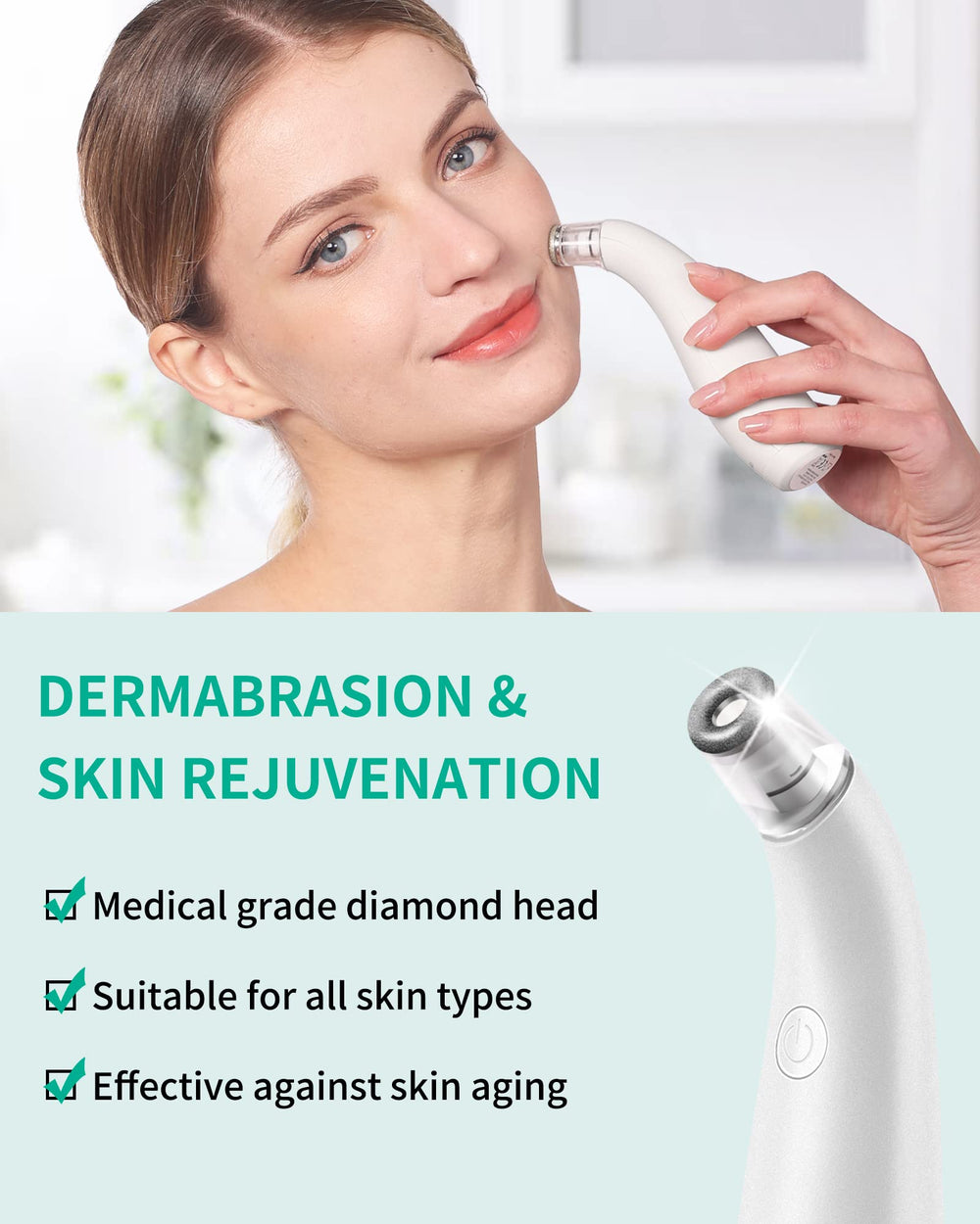 2-in-1 Microdermabrasion Machine for Facial, Diamond Microdermabrasion Device USB Rechargeable - Advanced Home Facial Treatment Machine (White)