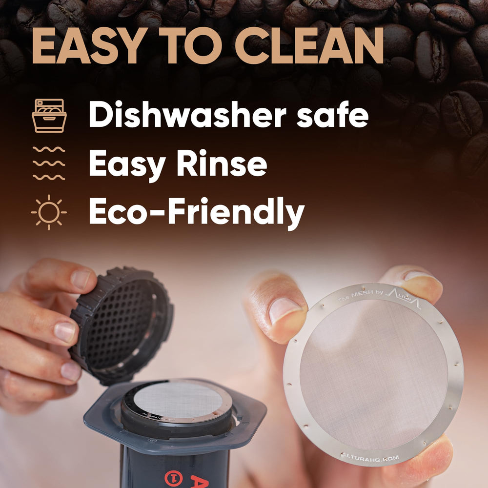 The MESH: Reusable Metal Filter for AeroPress Coffee Maker. Also Fits AeroPress Go coffee press. No More Paper Filters Orignal