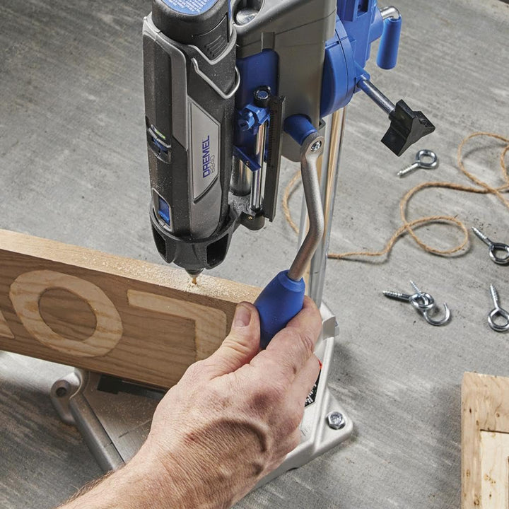 Drill Press Rotary Tool Workstation Stand with Wrench - Mini Portable Press &amp; Tool Holder - 2 Inch Depth- Ideal for Drilling Perpendicular and Angled Holes - 220-01