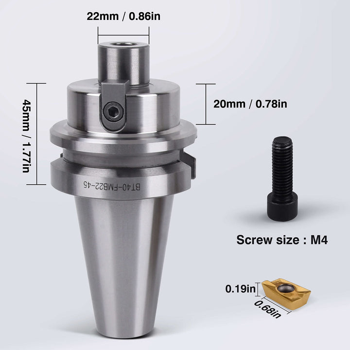 Face Milling Holder CNC Milling Cutter - BT40-FMB22 Shank Face Mill Arbor Mill Cutter BAP400R 50-22-4T with Indexable Insert APMT1604 - (Milling Cutter+10 Inserts+Arbor) Supplied