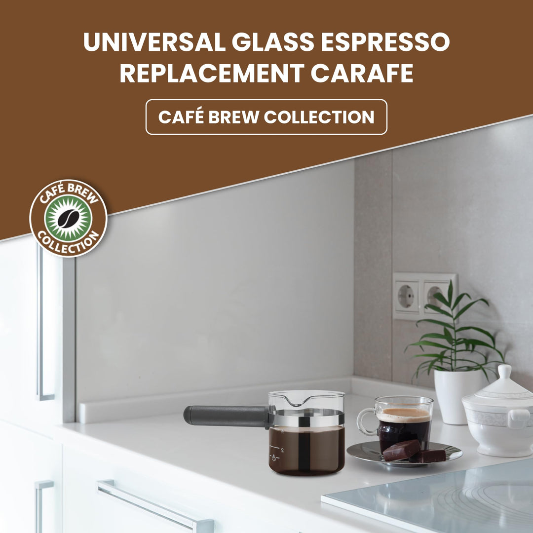 Cafe Brew Collection Premium 4-Cup Universal Glass Espresso Carafe Replacement - Fits Hamilton Beach, Mr. Coffee, Breville, and More Espresso Machines