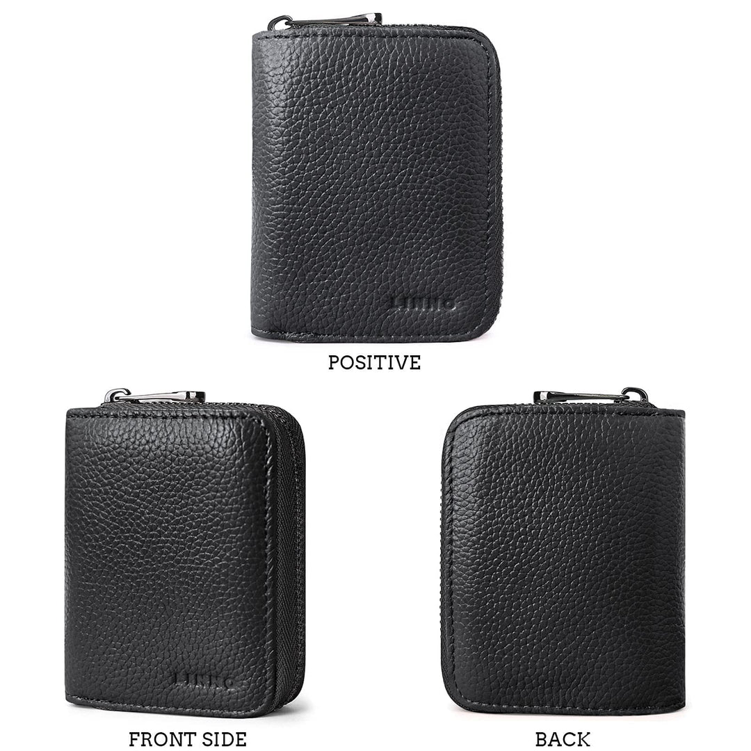 RFID 20 Card Slots Credit Card Holder Genuine Leather Small Card Case for Women or Men Accordion Wallet with Zipper