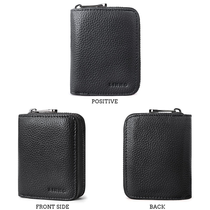 RFID 20 Card Slots Credit Card Holder Genuine Leather Small Card Case for Women or Men Accordion Wallet with Zipper