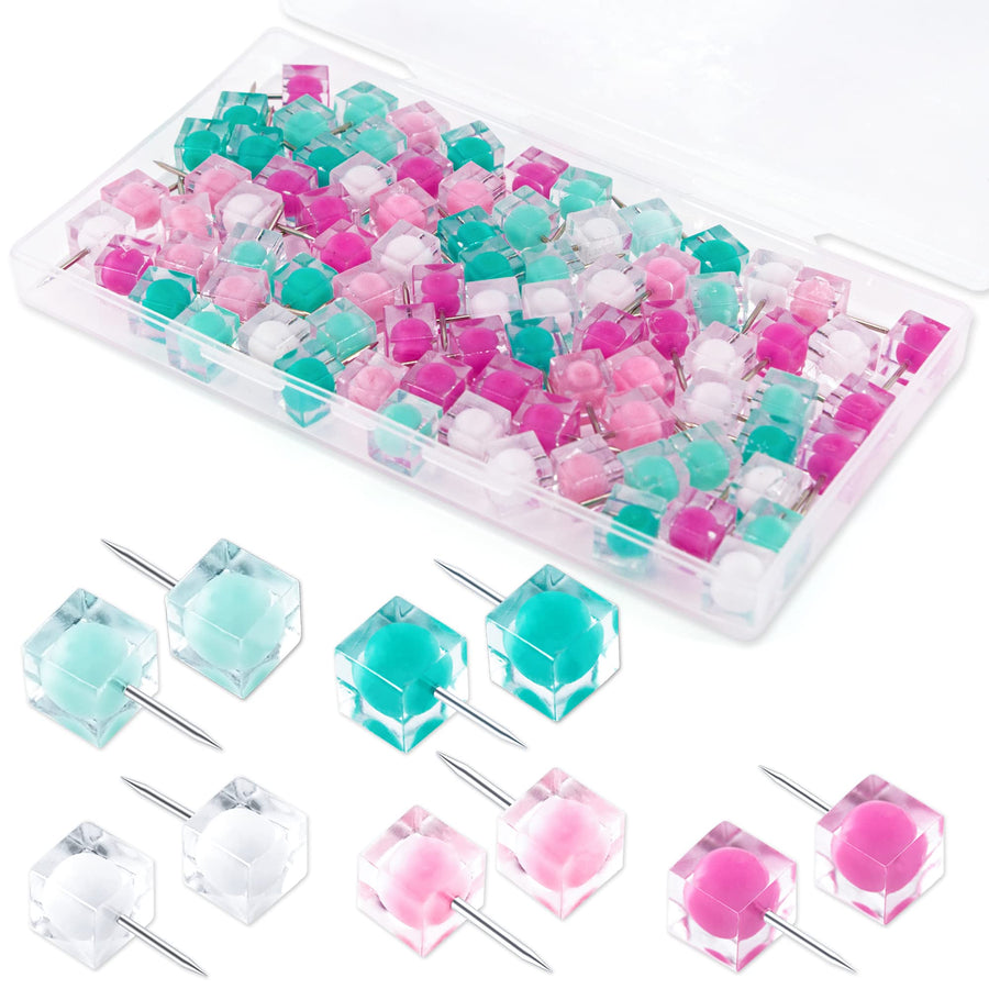 80PCS Clear Push Pins Cute Push Pins Decorative for Cork Board, Bulletin Board, Memo Board or Wall (White Pink Green)