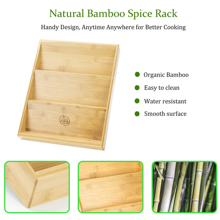 Spice Organizer Drawer Insert Kitchen Cabinet Small Jars Holder Tray 3-Tier Deep Drawers Bamboo Spice Rack