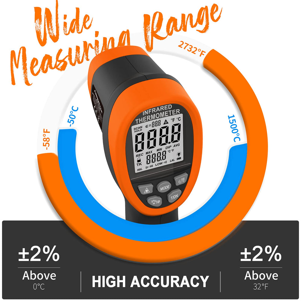 High Temperature Infrared Thermometer, Digital IR Pyrometer 30:1 Measure Temp -58~2732, Dual Laser Industrial Termómetro Handheld AI-1500 for HVAC Kilning Casting Pottery Forge