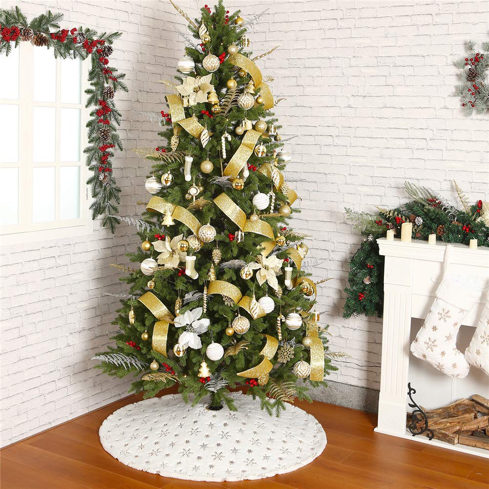 Sattiyrch Sequin Christmas Tree Skirt with Golden Snowf