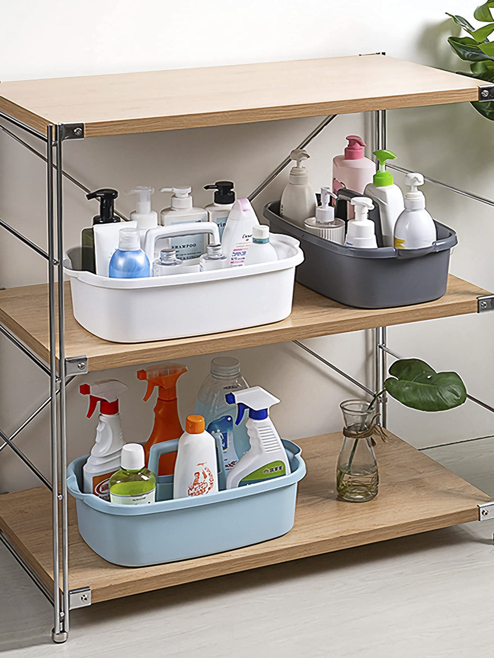 Cleaning Caddy Organizer Portable Shower Caddy Basket with Handle for Bathroom, Garden, kitchen, Cleaning Supplies, Gray