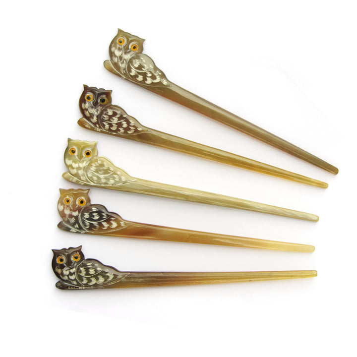 Translucent Owl Buffalo Horn Left Hand Hair Stick, Hairstick, Hair Pin, Hairpin, Hair Accessories, Handmade 6.10