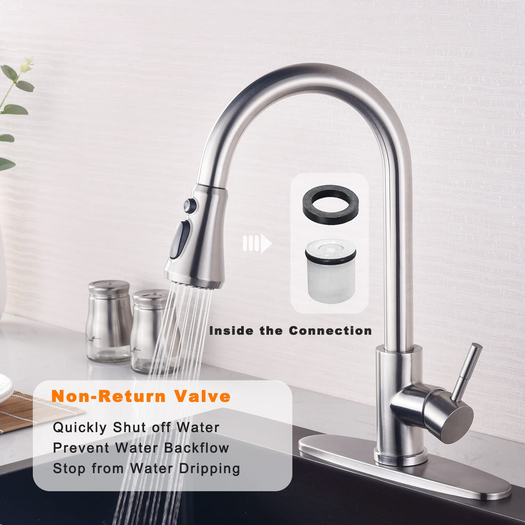 Pull Down Faucet Spray Head,Kitchen Faucet Head,3-Function Kitchen Sink Faucet Replacement Parts Kitchen Faucet Sprayer Head Replacement Kitchen Sink Spray Nozzle, Brushed Nickel