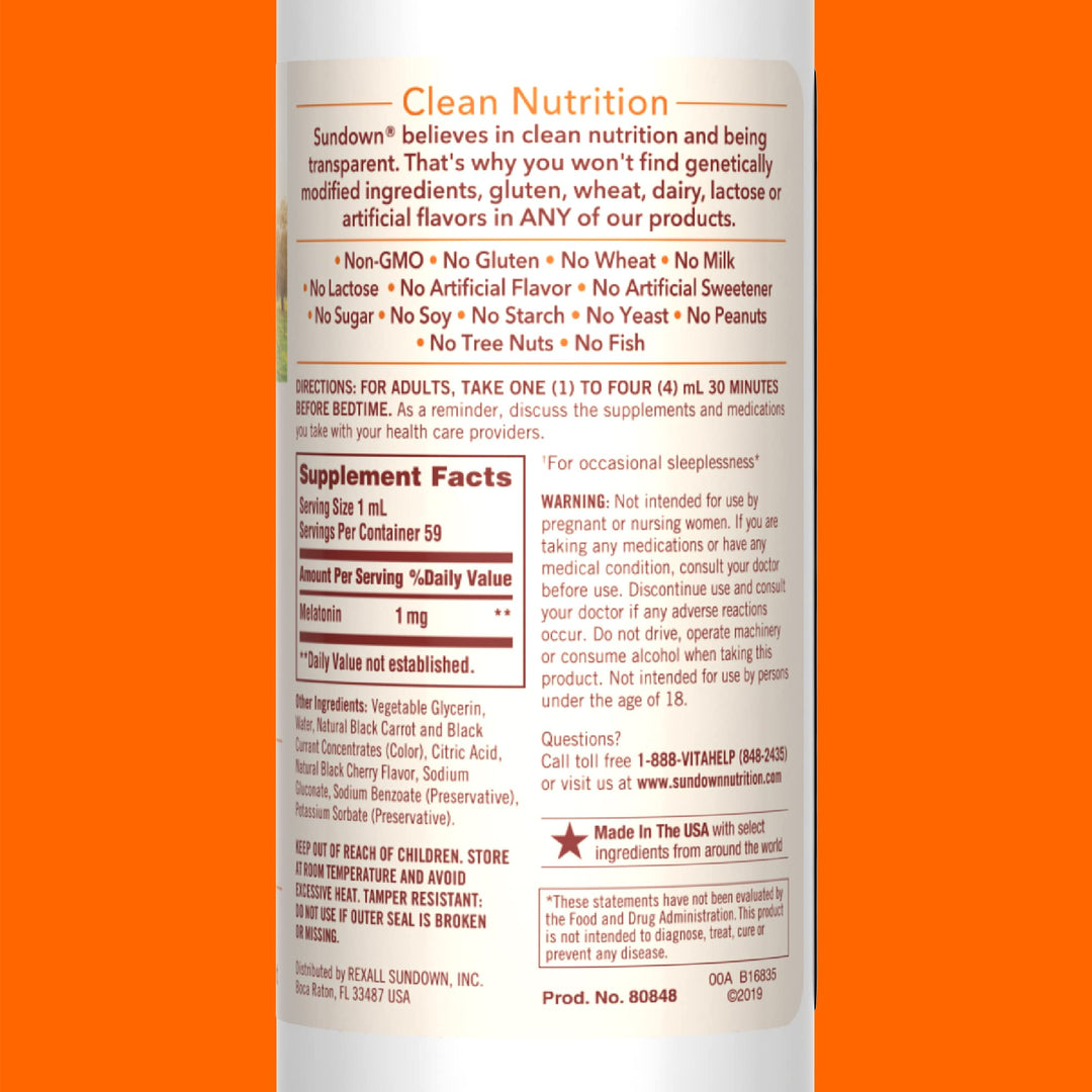 Sundown Liquid Melatonin Drug-Free Sleep Aid, Cherry Fl