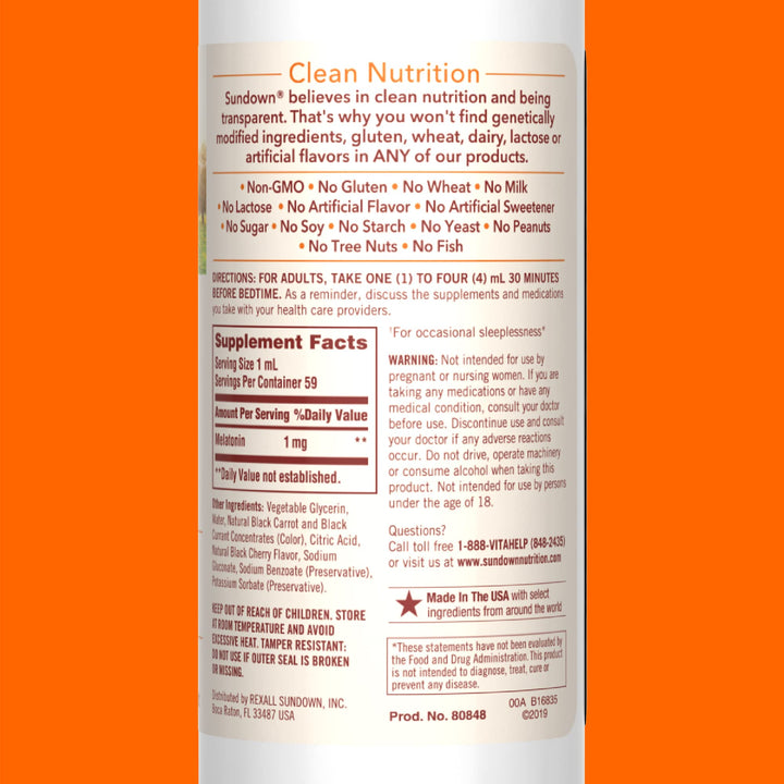 Sundown Liquid Melatonin Drug-Free Sleep Aid, Cherry Fl