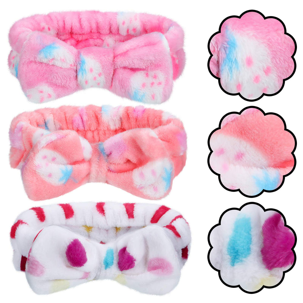 3 Pack Microfiber Bowtie Headbands Makeup Headbands Wash Spa Yoga Sports Shower Facial Adjustable Hair Band for Girls and Women (Color Set 4) : Color Set 4