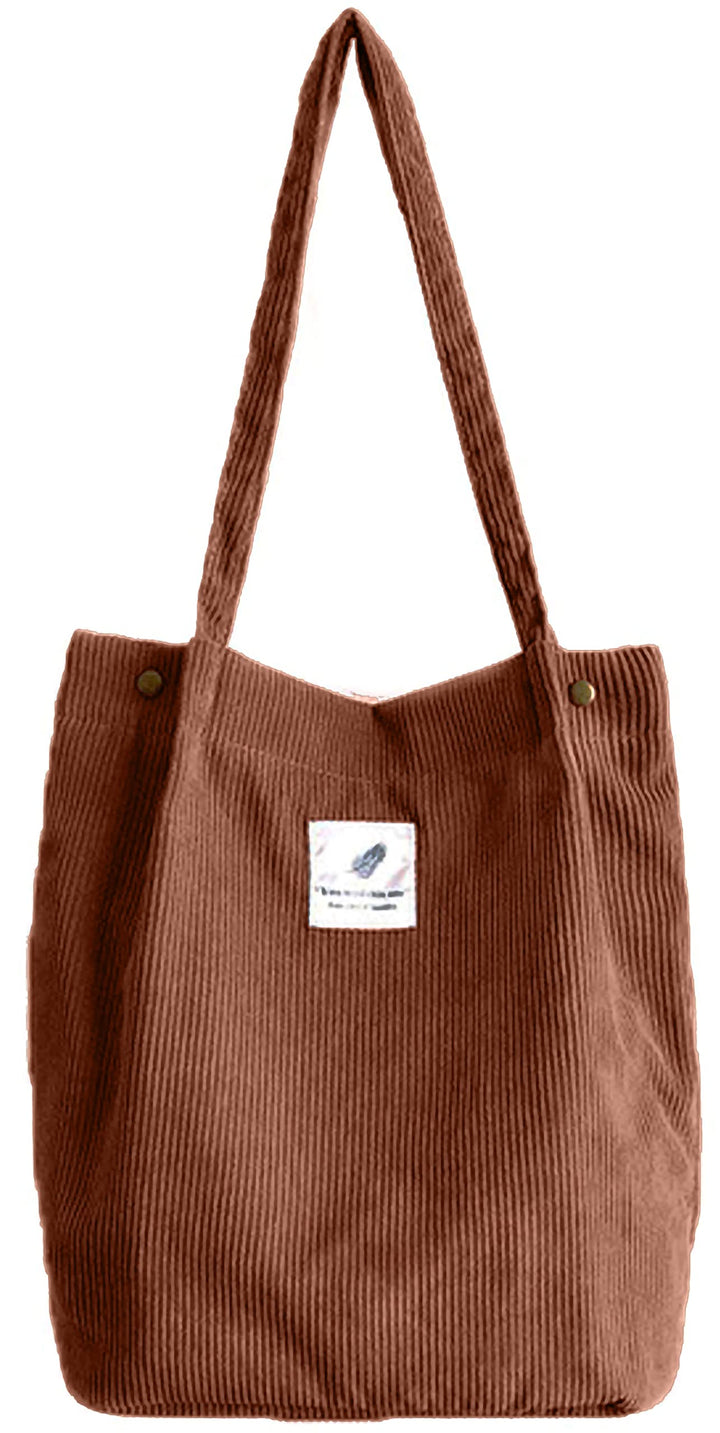 Corduroy Tote Bag for Women Girl Casual Work Canvas Shoulder Handbags Cute Purse Brown