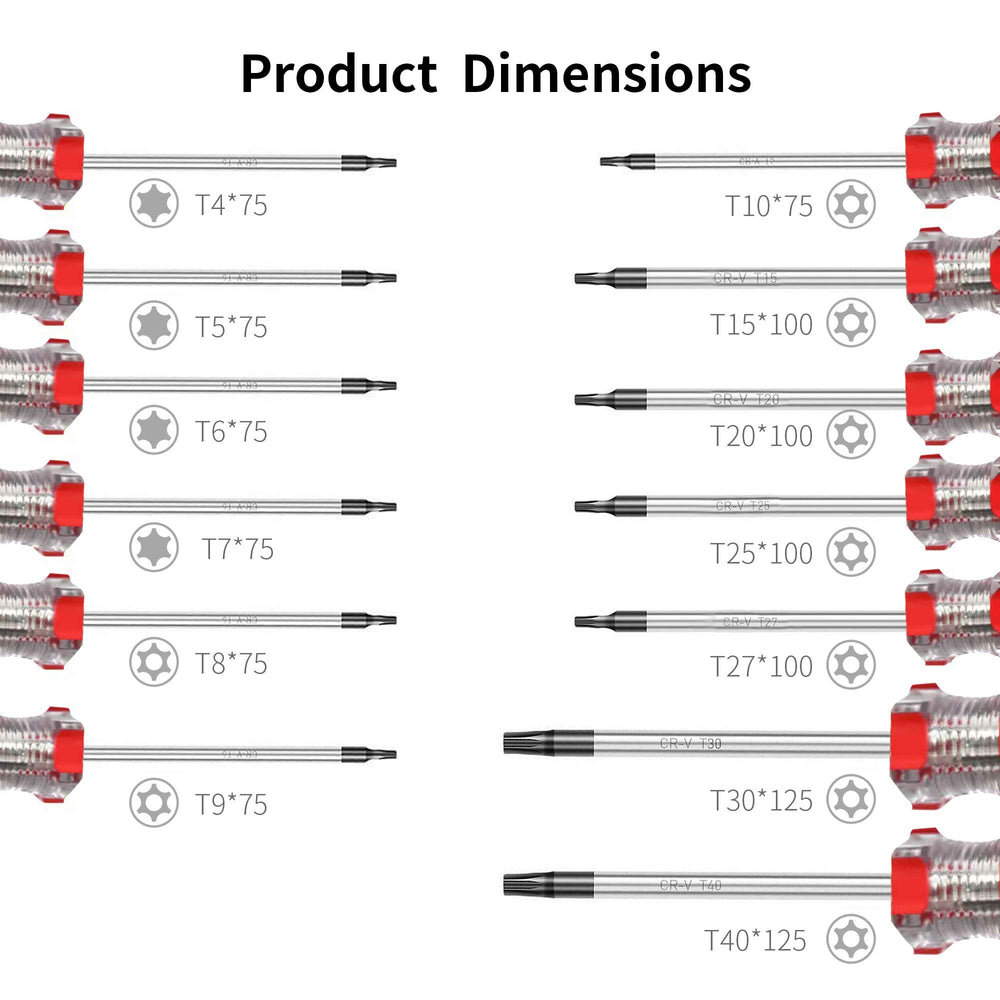 13-Piece Magnetic Torx Screwdrivers Set, Security Tamper Proof, T4T5T6T7T8T9T10T15T20T25T27T30T40 (red)