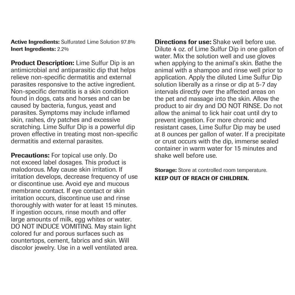 Vet Basics Lime Sulfur Dip- Concentrated Solution- for Dogs, Cats &amp; Horses- 16oz