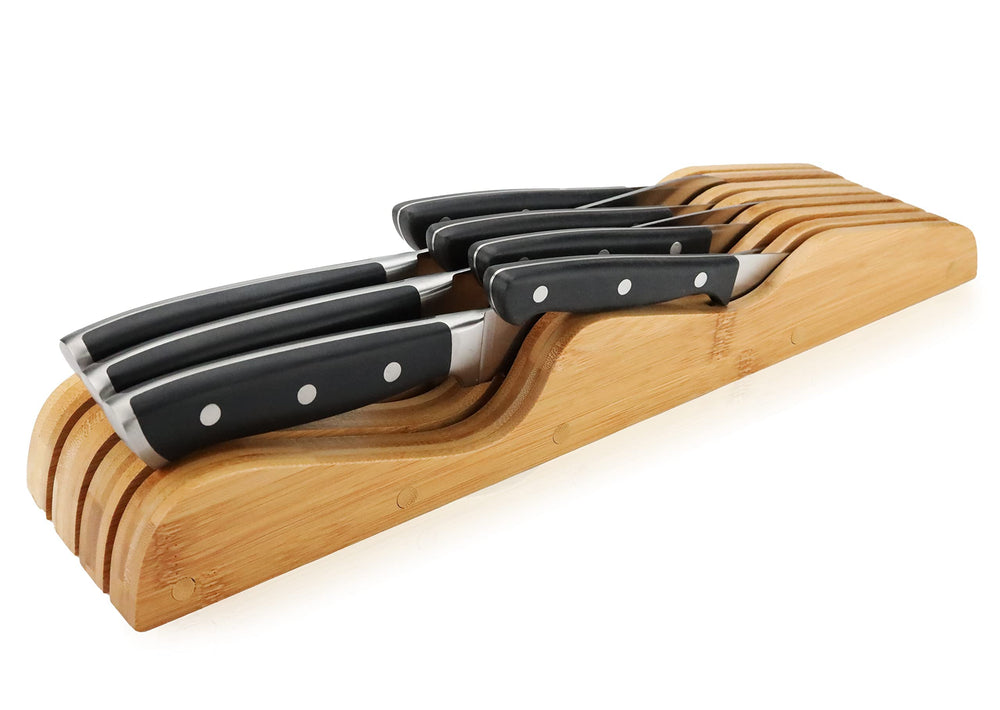 ROYALHOUSE Bamboo Knife Block Holder, In-Drawer Knife Drawer Organizer, Perfect for Home and Chefs, Premium Knife Holder, Gift for Any Occasion and Housewarming, Knives Not Included