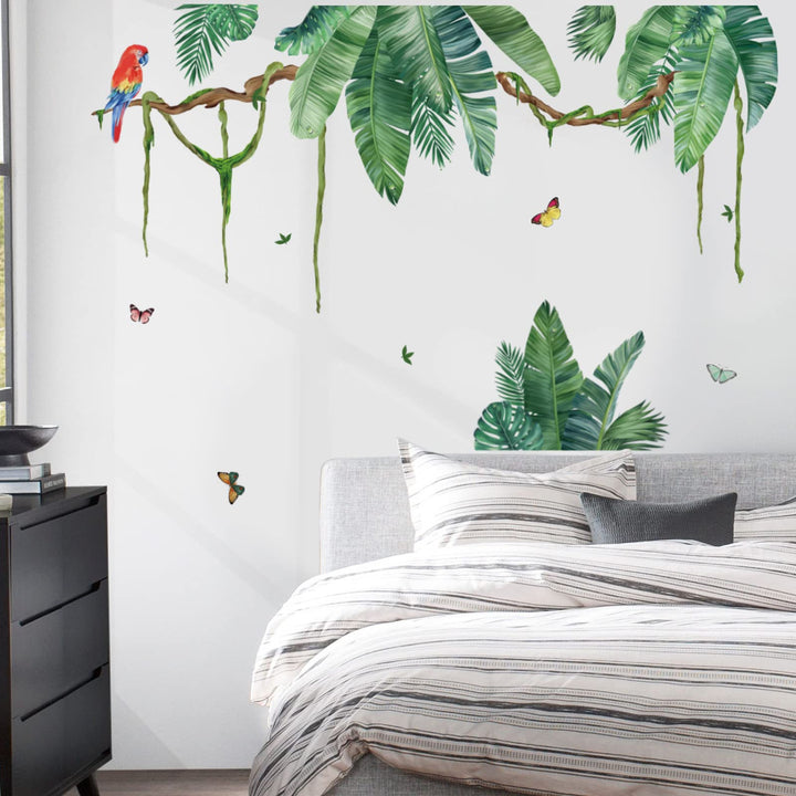 Palm Leaf Wall Stickers Tropical Leaves Green Plant Peel and Stick Wall Art Decals for Living Room Bedroom TV Background (W:52 inches)