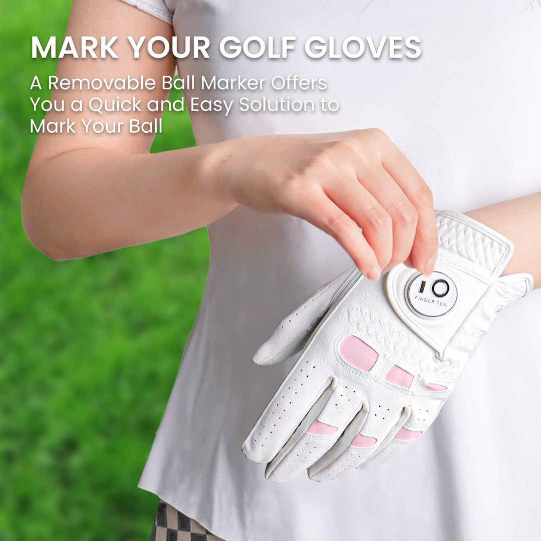 Women’s Ladies Golf Gloves Left Hand Right with Ball Marker Leather Grip 1 Pack, Pink Fit Woman Girl, Size Small Medium Large XL (Medium, Left)