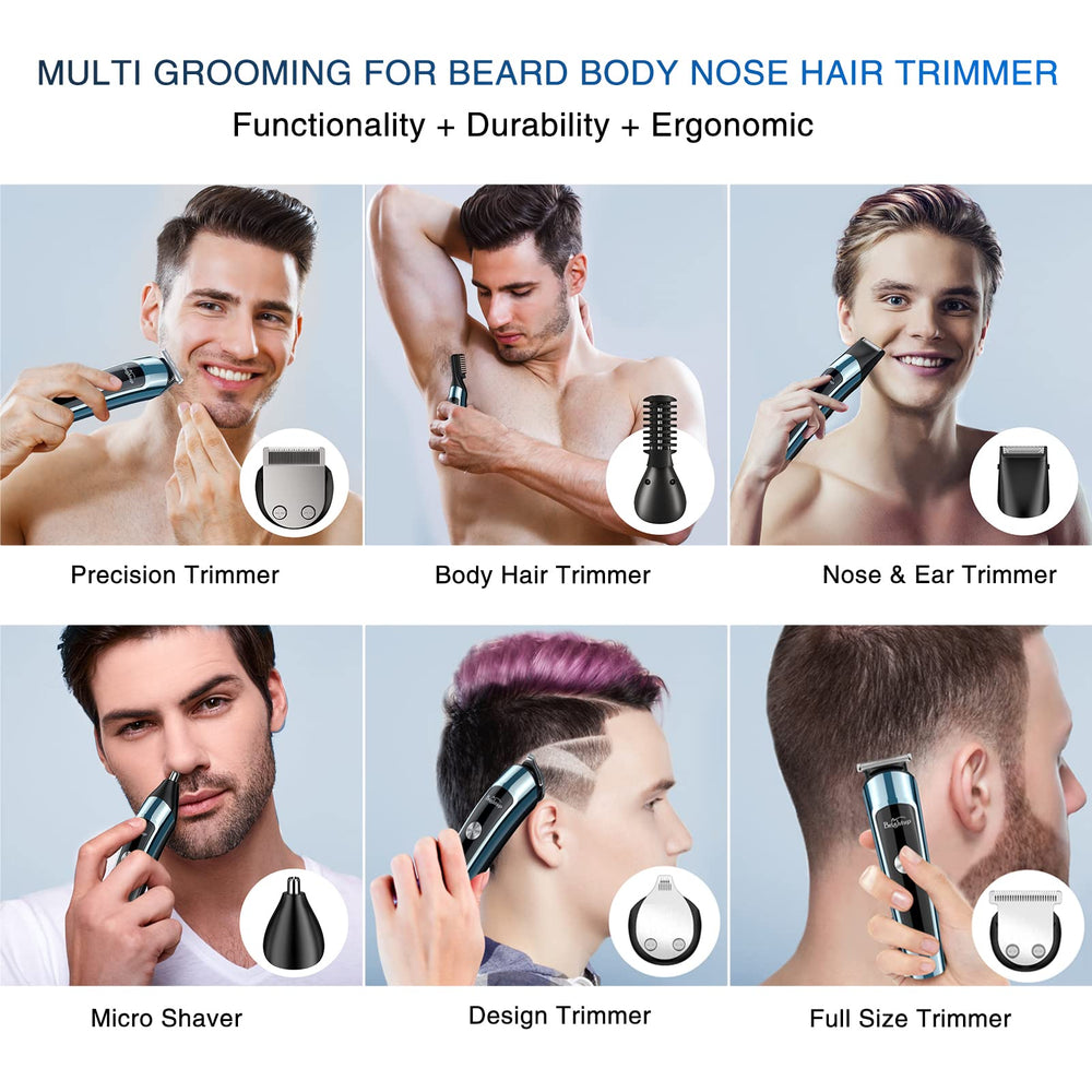 Beard Trimmer for Men, IPX7 Waterproof Mens Grooming Kit with Cordless Hair Clippers, Electric Razor with LED Display, Shavers for Mustache, Body, Face, Ear, Nose Hair Trimmer, Gifts for Men