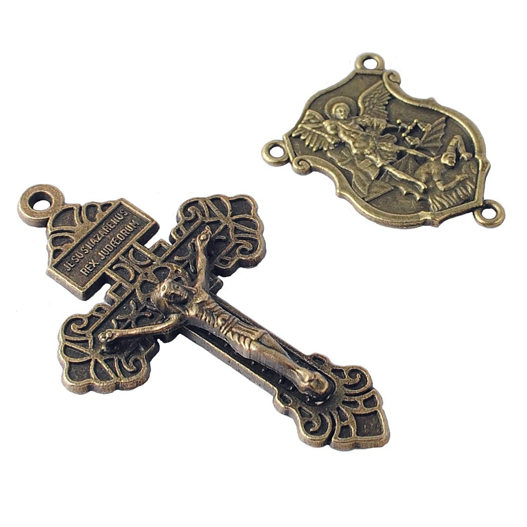 4 Sets of Saint Michael Centerpiece and Pardon Crucifix for DIY Making Rosary (Anti-Bronze)