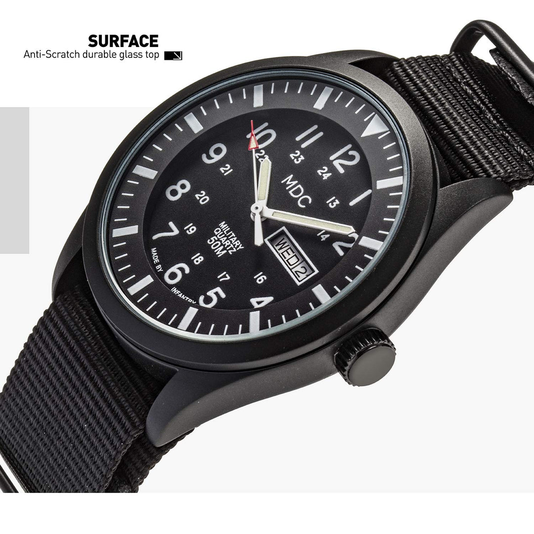 Men&#39;s Wrist Watch Field Military Watches for Men Analog Black Tactical Outdoor Sport Work Wristwatch Waterproof Date Day 12/24 Hour with Army Nylon Band