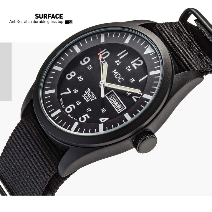 Men&#39;s Wrist Watch Field Military Watches for Men Analog Black Tactical Outdoor Sport Work Wristwatch Waterproof Date Day 12/24 Hour with Army Nylon Band